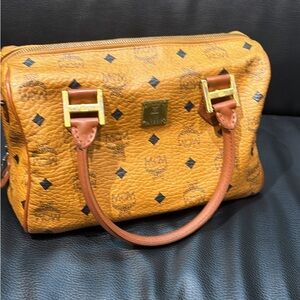 MCM Gold and Brown Satchel